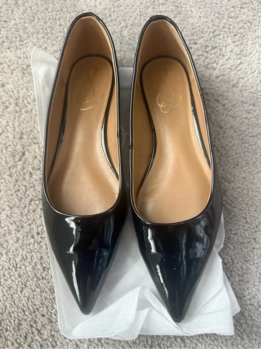 Sam Edelman Black Patent Pointed-Toe flats.